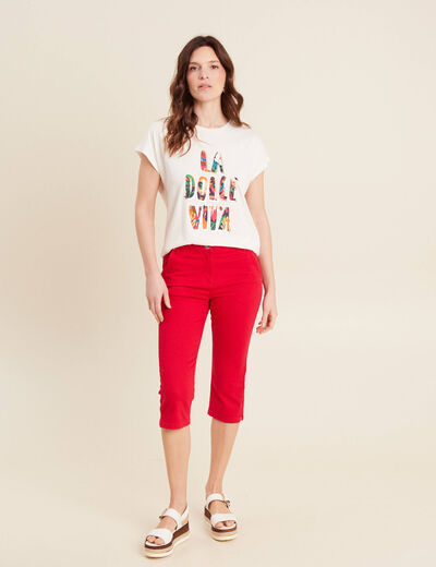 Pantacourt droit rouge femme