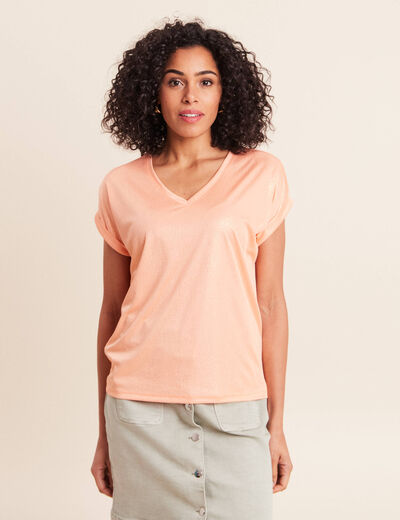 T-shirt manches courtes rose saumon femme