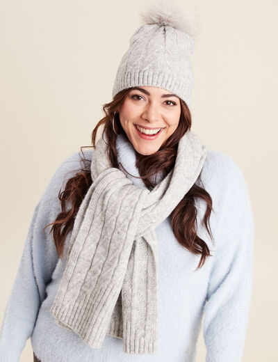 Ensemble écharpe et bonnet gris clair femme