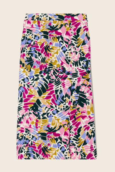 Jupe midi droite fendue multicolore femme