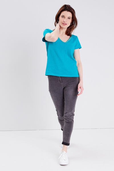 T-shirt manches courtes vert émeraude femme