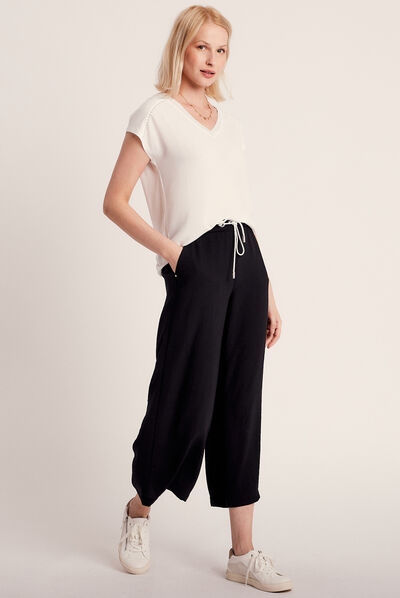 Pantalon large fluide noir femme