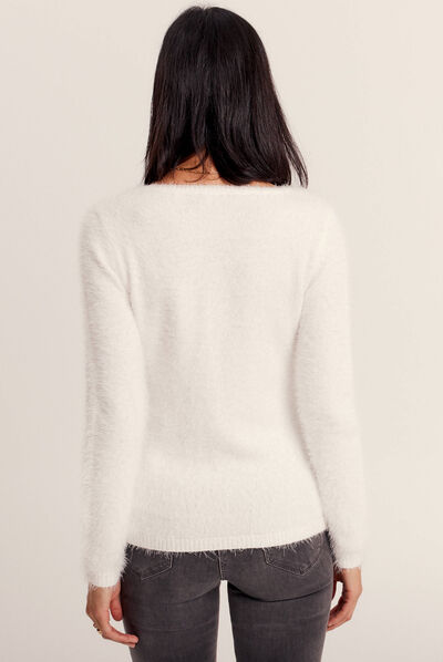 Pull manches longues ecru femme