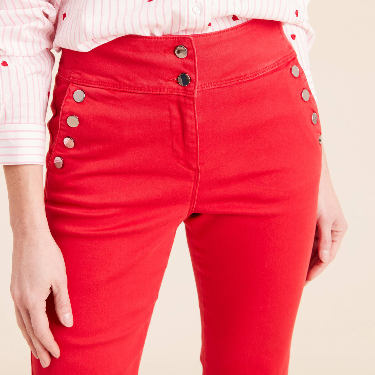 Pantalon coupe bootcut &agrave; pont rouge fluo femme