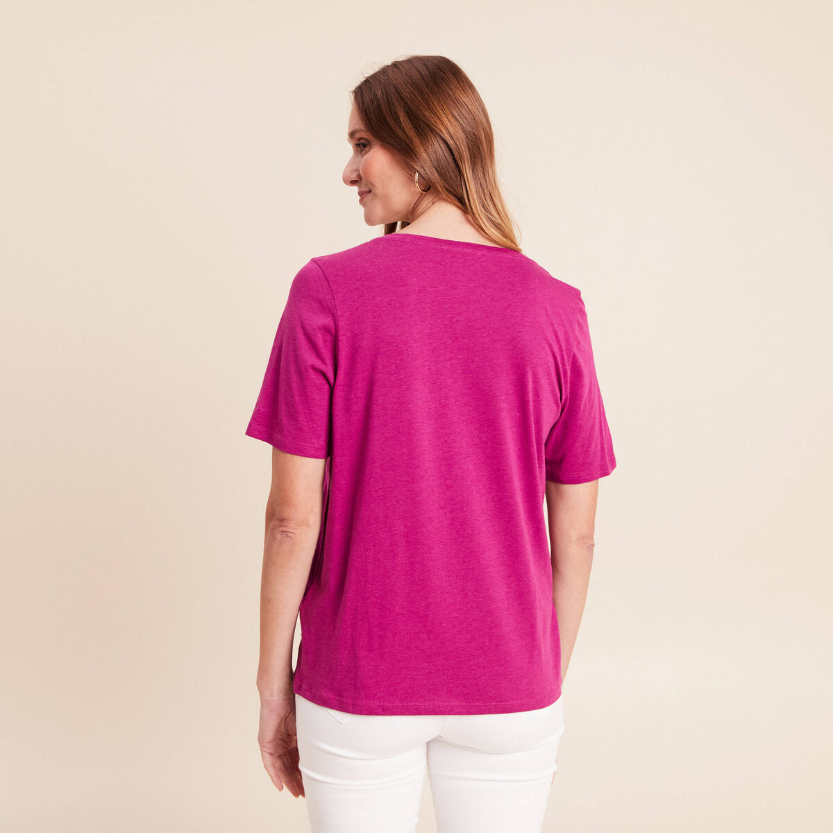 T-shirt col v manches courtes violet femme