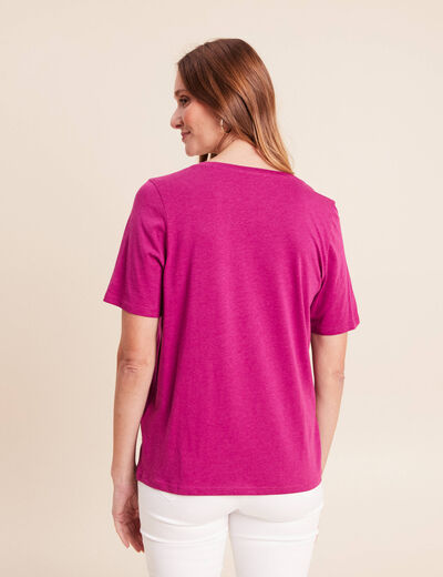 T-shirt col v manches courtes violet femme