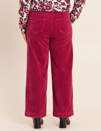 Pantalon large velours c&ocirc;tel&eacute; rouge fonc&eacute; femme