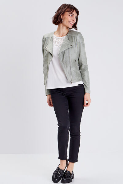 Veste droite zippée vert clair femme