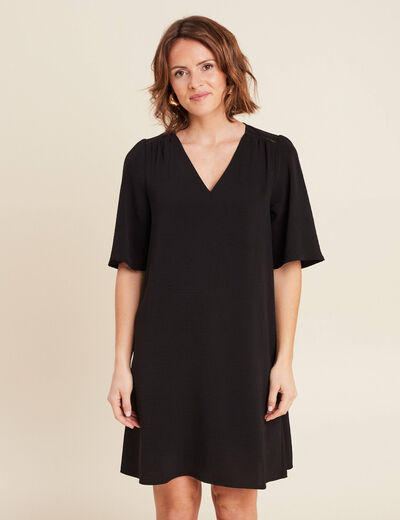 Robe évasée col en V noir femme