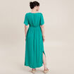 Robe longue évasée satin bleu turquoise femme