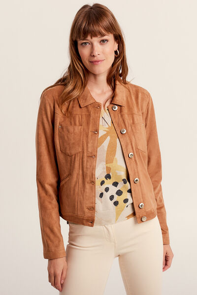 Veste droite suédine beige femme