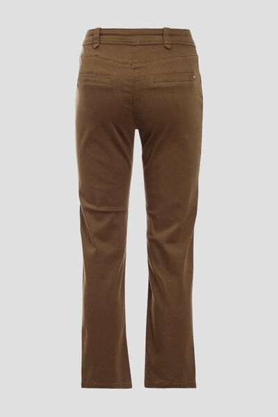 Pantalon droit boutonné vert olive femme