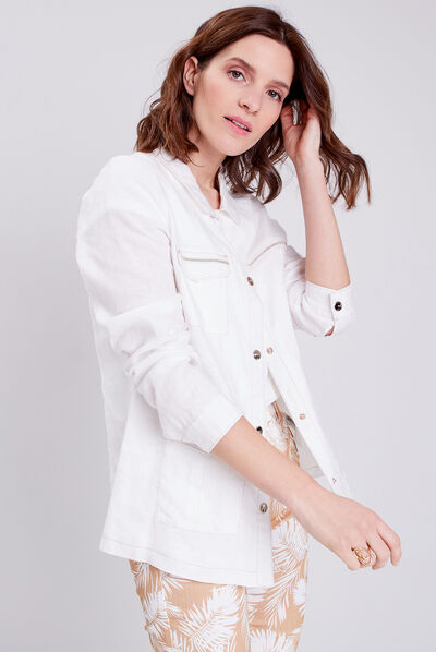 Veste droite boutonnée ecru femme