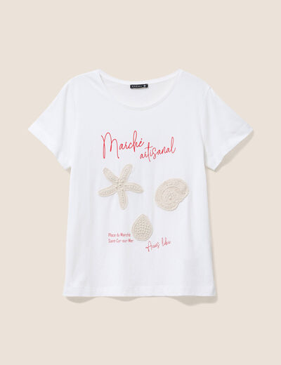 T-shirt col rond manches courtes ecru femme