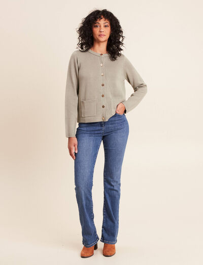 Gilet droit long &agrave; manches longues vert clair femme