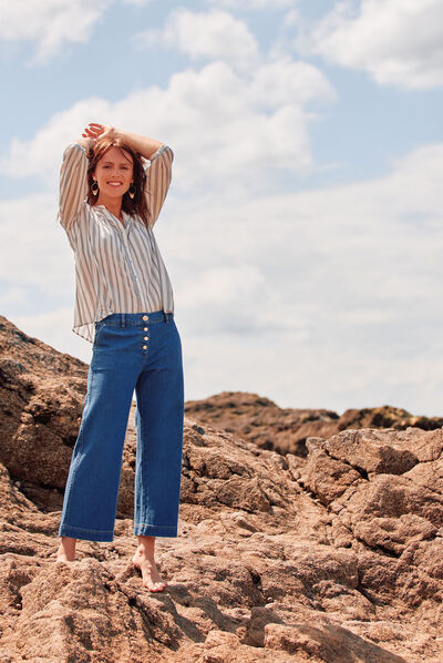 Jean large boutonné denim stone femme