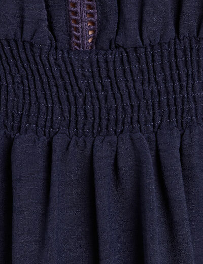Robe longue &eacute;vas&eacute;e col v manches coudes bleu marine femme