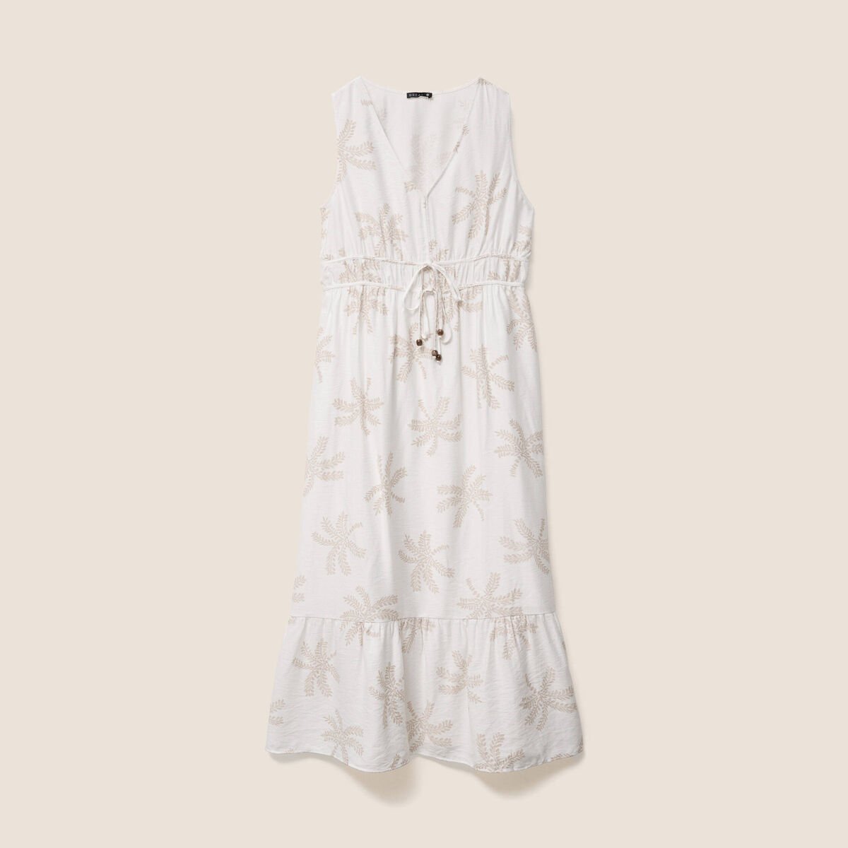 robe évasée col V doublée beige femme