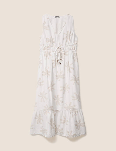 robe évasée col V doublée beige femme