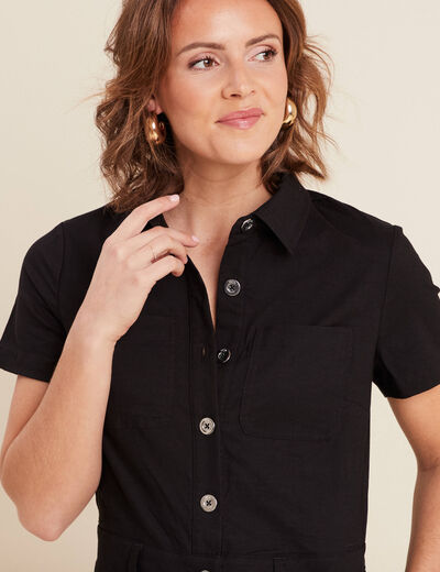 Combinaison pantalon boutonnée noir femme