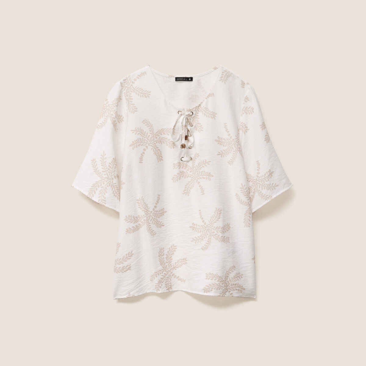 Blouse crêpe manches courtes beige femme