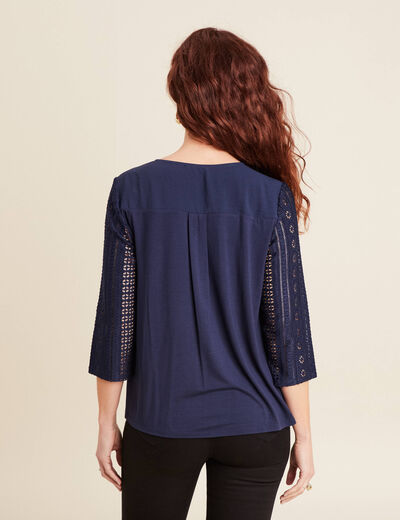 Blouse manches 3/4 bleu marine femme