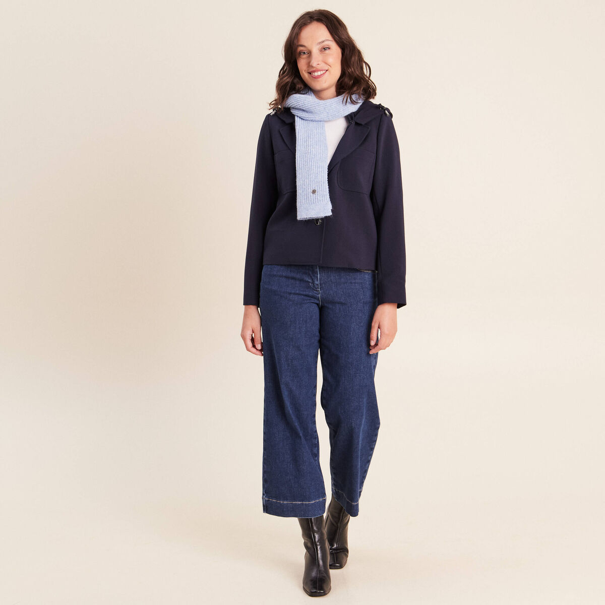 veste cintr&eacute;e doubl&eacute;e avec capuche bleu fonc&eacute; femme
