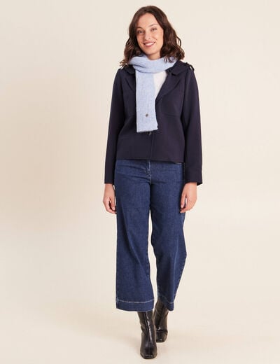 veste cintr&eacute;e doubl&eacute;e avec capuche bleu fonc&eacute; femme