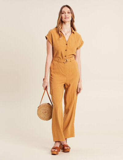 Combinaison pantalon fluide camel femme