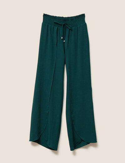 pantalon large taille haute vert foncé femme