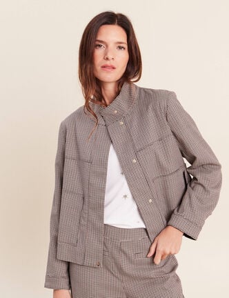 Veste col montant doubl&eacute;e marron femme