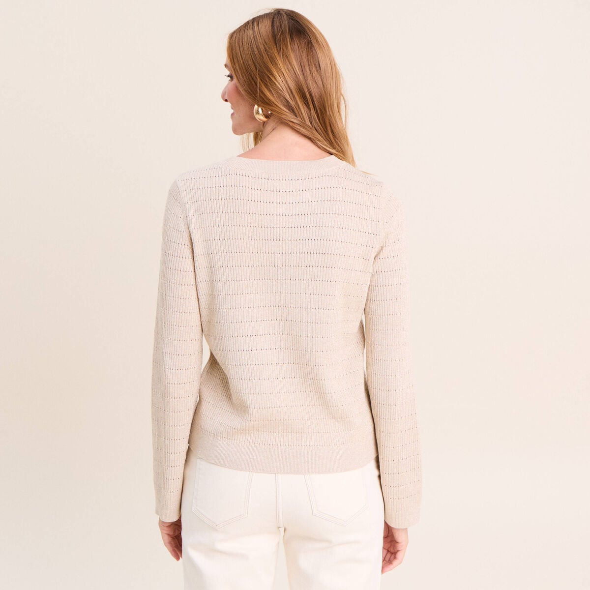 Pull manches longues col rond brillant couleur or femme