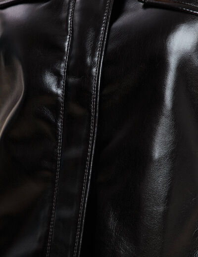 Blouson ajusté simili cuir noir femme