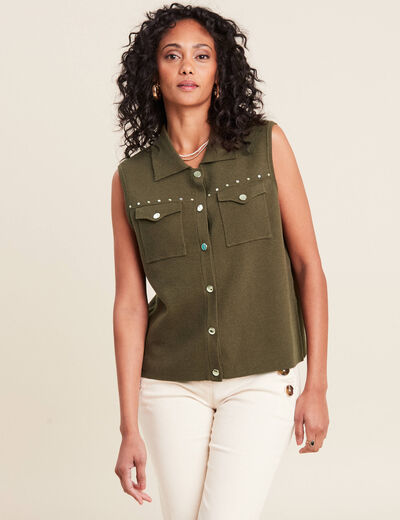 Gilet sans manches à clous vert olive femme