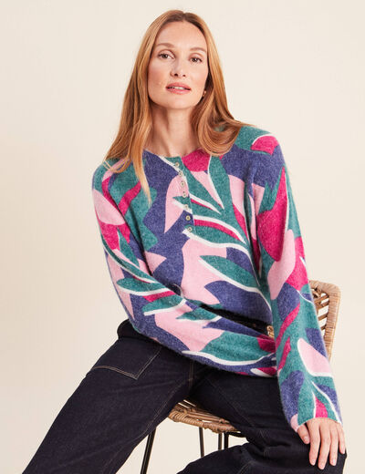 Pull col tunisien bleu femme