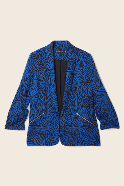 Veste droite manches 3/4 bleu electrique femme