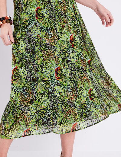 Jupe longue droite plissée vert femme