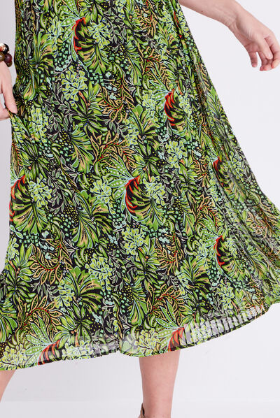Jupe longue droite plissée vert femme