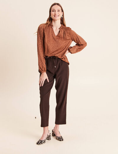 Blouse jacquard col v manches longues noir femme