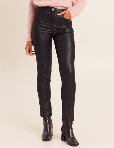 Pantalon iris&eacute; en similicuir noir femme