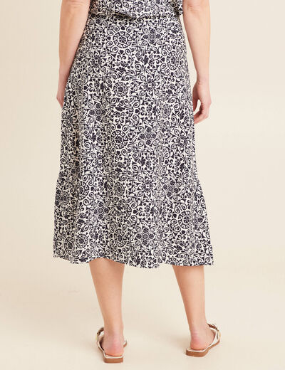Jupe midi droite satin bleu marine femme