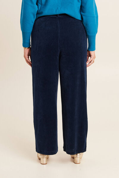 Pantalon large velours bleu marine femme