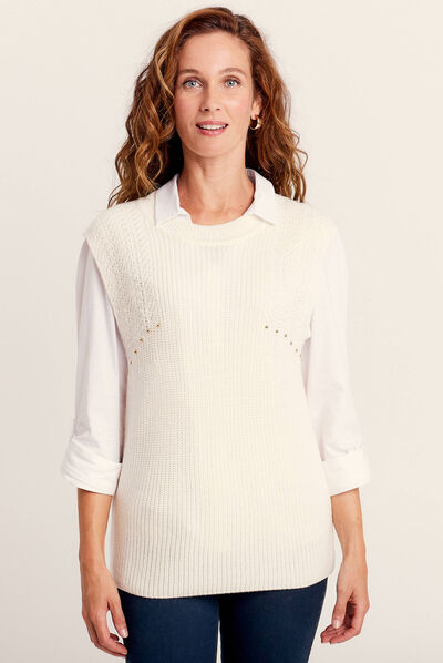 Pull sans manches clous ivoire femme