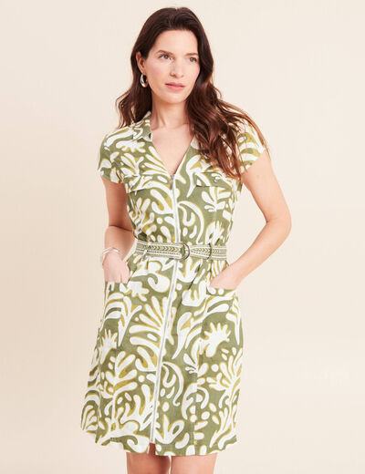 Robe droite zipp&eacute;e vert femme