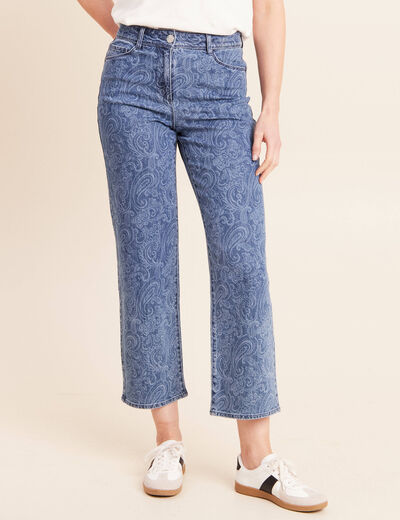 Jean droit 7/8&egrave;me taille bascul&eacute;e denim stone femme