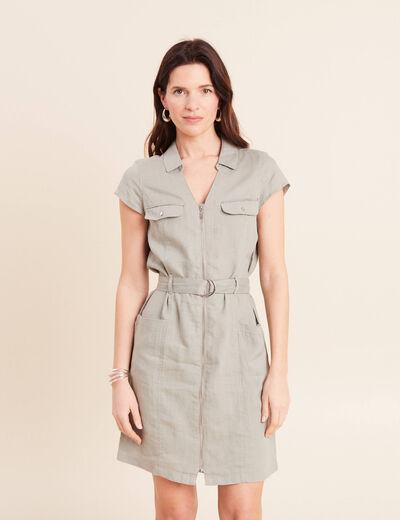 Robe droite zipp&eacute;e vert clair femme