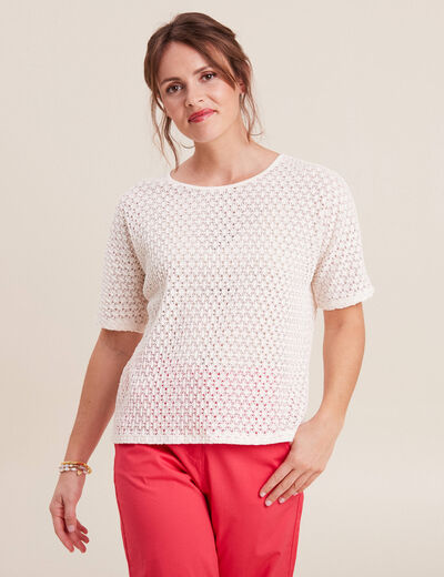 Blouse manches courtes crochet ecru femme