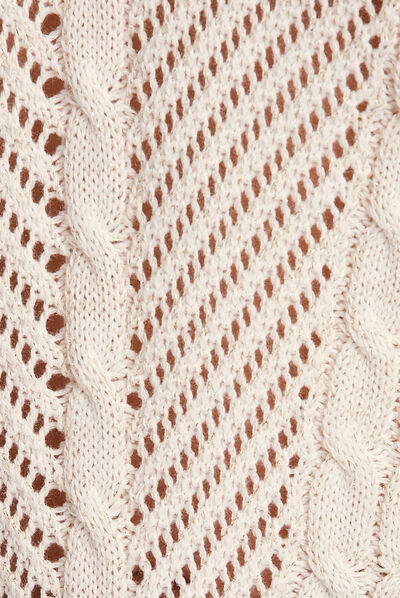 Pull manches 3/4 ajouré ecru femme