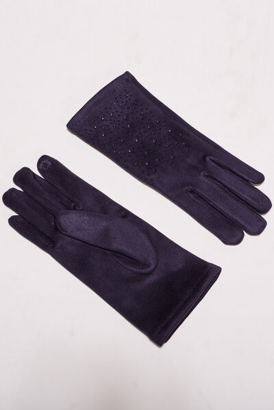 Gants avec strass bleu foncé femme