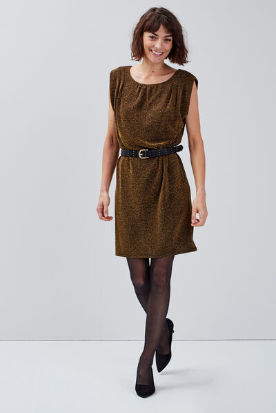 Robe droite sans manches couleur or femme